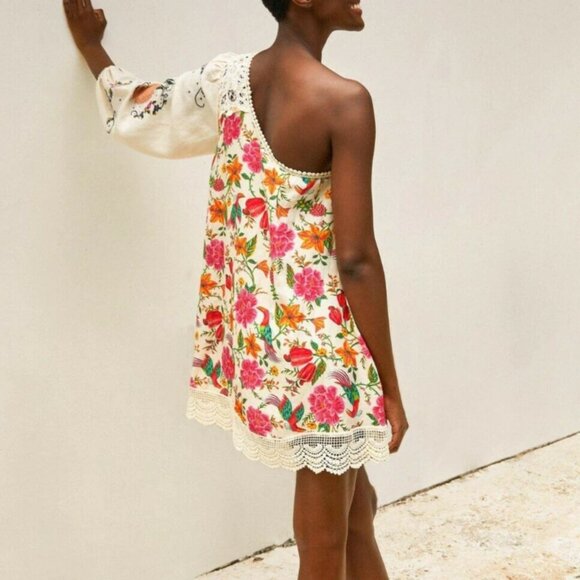 NWT Farm Rio Toucan's Garden print empbroidered one sleeve mini dress Sz M - Picture 4 of 16